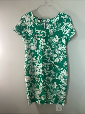 Talbots Green and White Floral Short Sleeve Dress